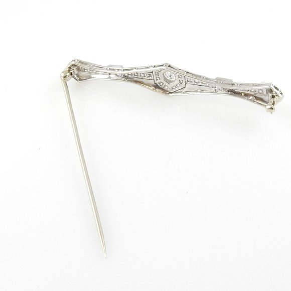 Vintage 14 Karat White Gold and Diamond Bar Pin - Picture 5 of 9